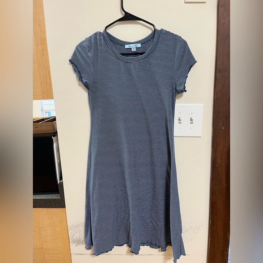 She + Sky Navy and White Striped Top